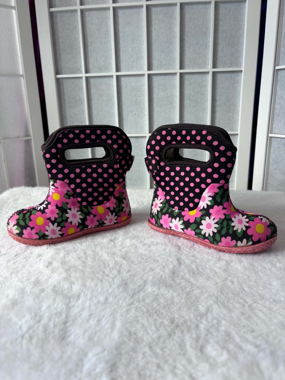 Bogs Kids Pink Floral and Polka Dot Rain Boots - Picture 3 of 7